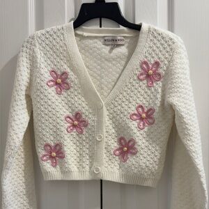 Willow & Wind Cream Junior Cardigan with Pink Floral Design